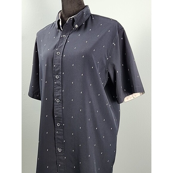 Fried Denim NYC Mens Short Sleeve XL Button Shirt Navy Blue Slim Fit Lightning - Picture 2 of 11